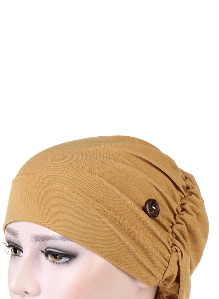 Loquat Solid Button Pullover Cap Yellow - Image 2