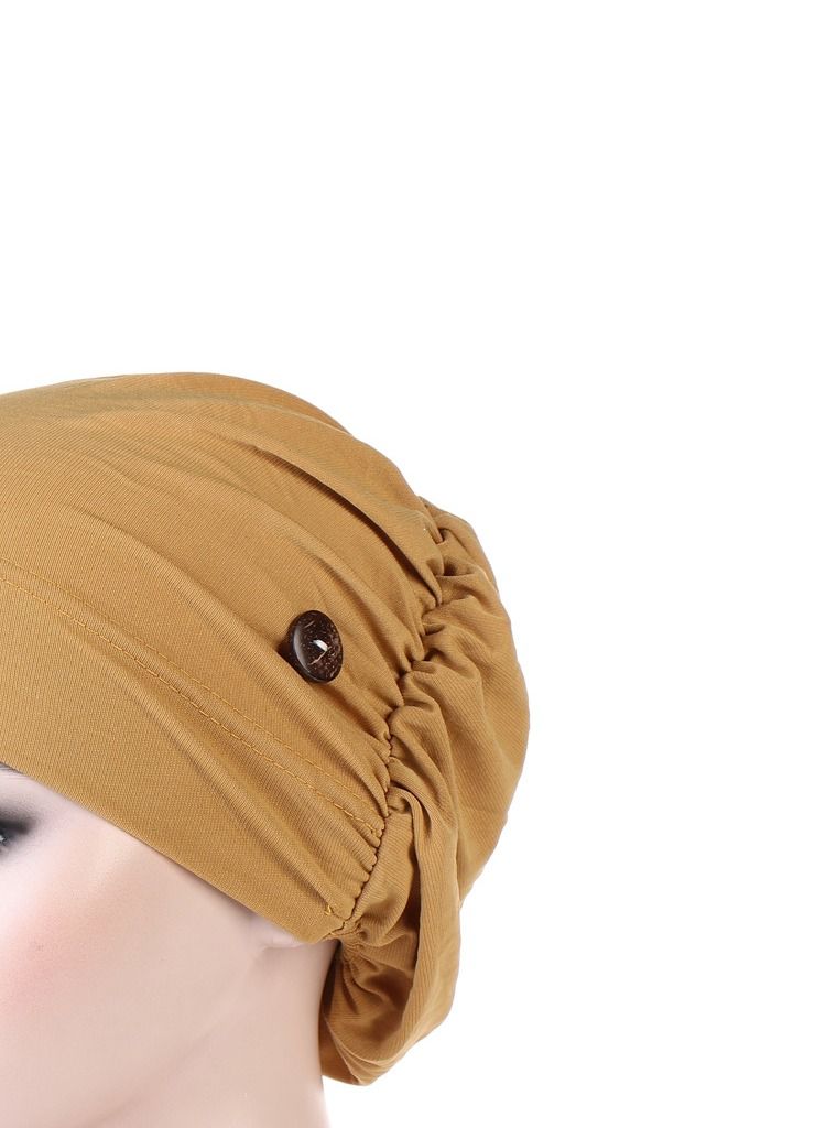 Loquat Solid Button Pullover Cap Yellow - Image 3