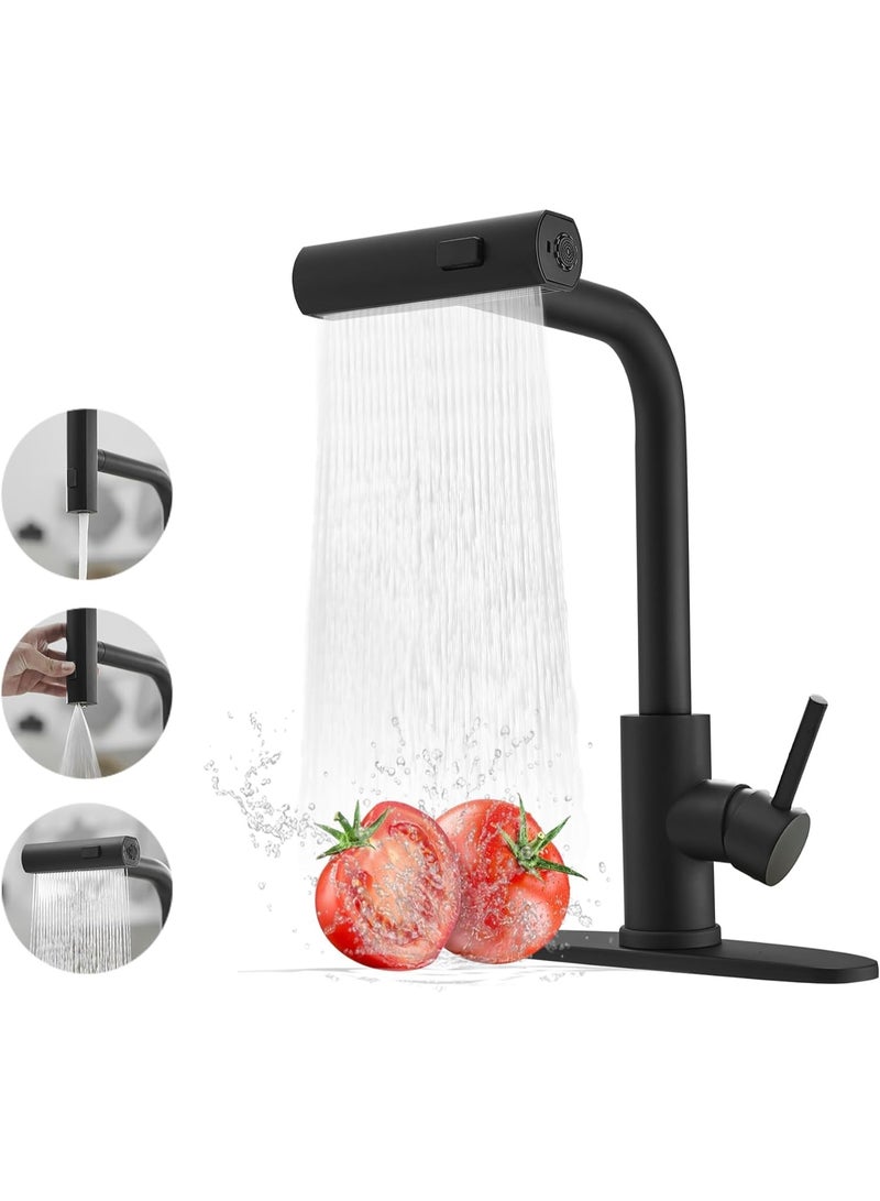 DUNISO Kitchen Faucet with Pull Down Sprayer, 3 in 1 Waterfall Sink Faucet, Stainless Steel Utility Faucet, Splashproof, Sturdy and Durable，for Kitchen Sink,Black - Image 1