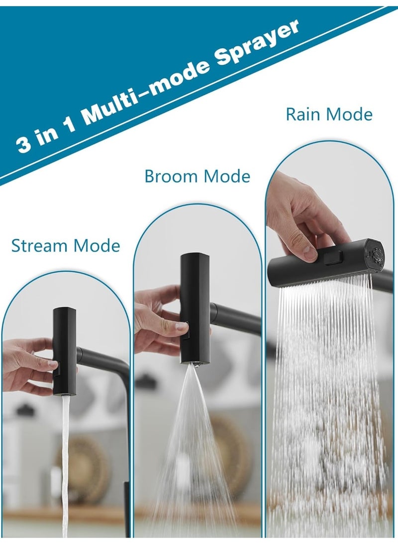 DUNISO Kitchen Faucet with Pull Down Sprayer, 3 in 1 Waterfall Sink Faucet, Stainless Steel Utility Faucet, Splashproof, Sturdy and Durable，for Kitchen Sink,Black - Image 2