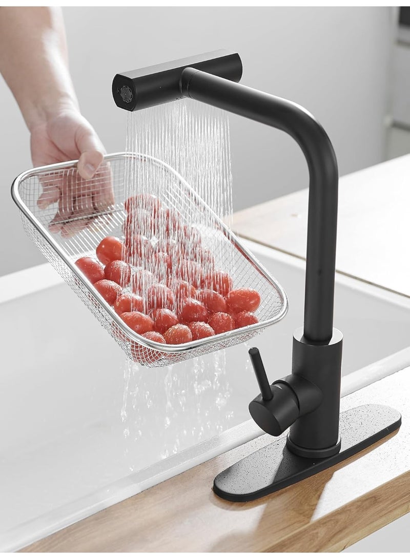 DUNISO Kitchen Faucet with Pull Down Sprayer, 3 in 1 Waterfall Sink Faucet, Stainless Steel Utility Faucet, Splashproof, Sturdy and Durable，for Kitchen Sink,Black - Image 3