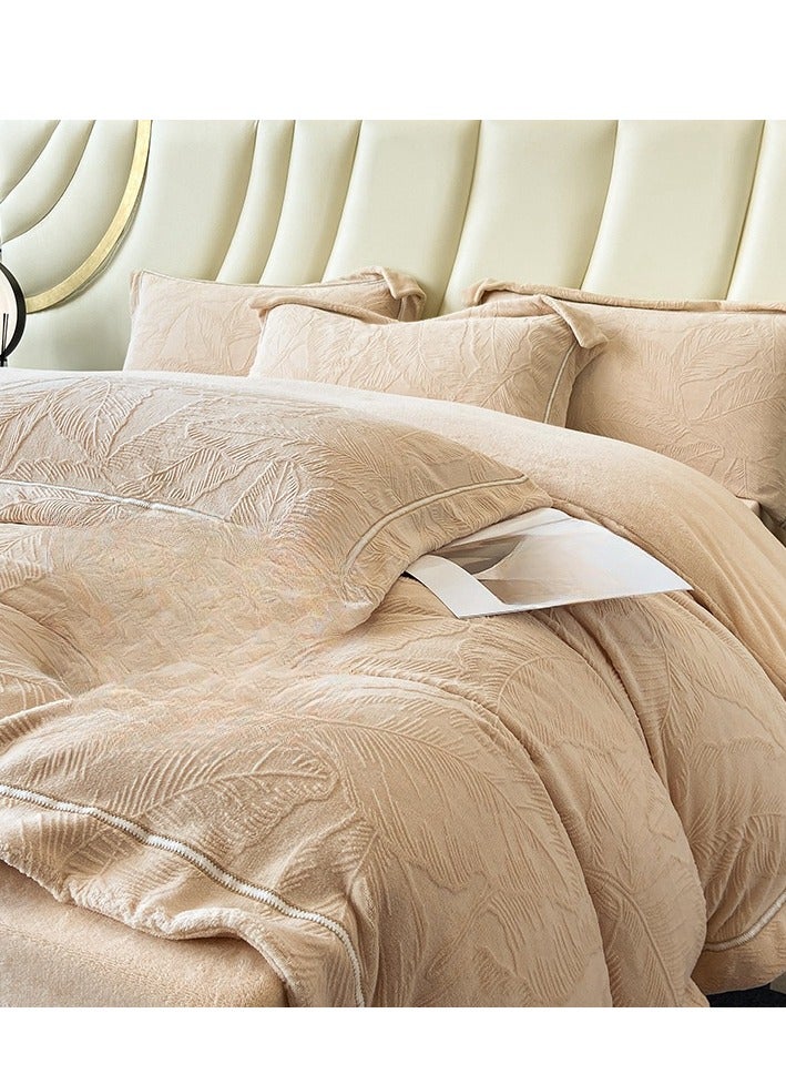 Fitted Sheet Style — ﻿ Carved Velvet Cloth Embroidered Wide Edge Milk Velvet Four Piece Bedding Set  - Image 1