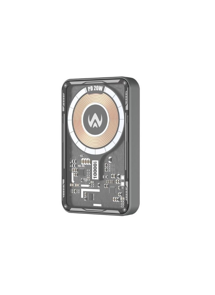 WA transparent power bank with wireless charging feature, 10000 mAh power