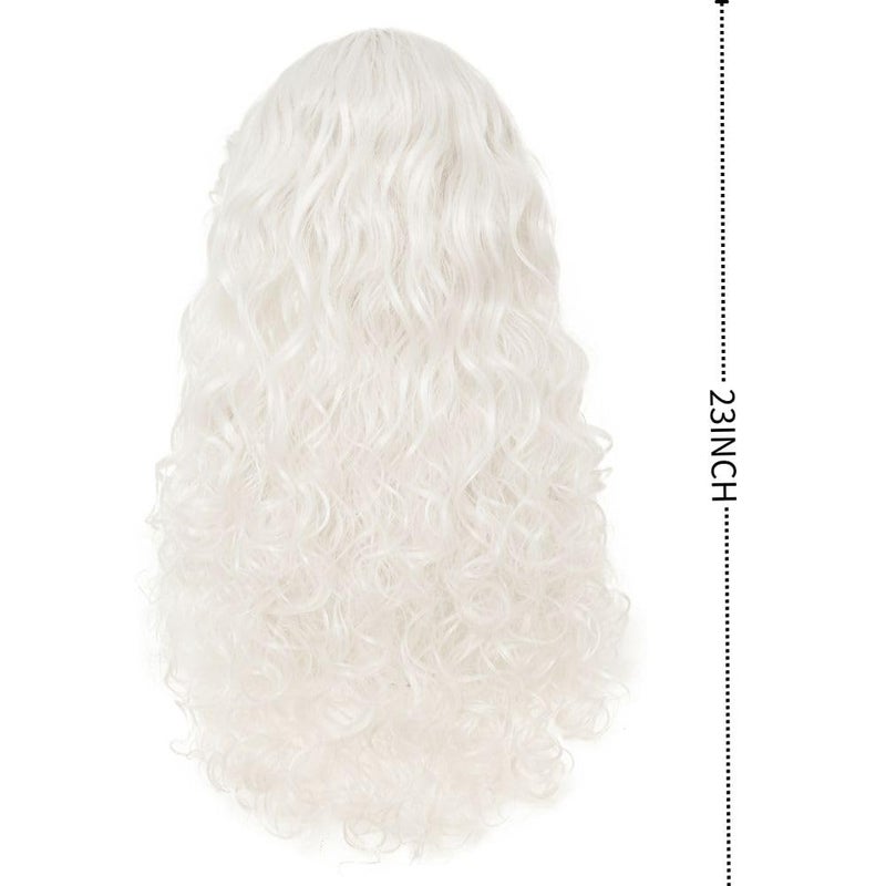Tseses White Long Curly Wigs for Women Middle Part with Bangs Natural Synthetic Princess Hair Wig for Halloween Cosplay - Image 4