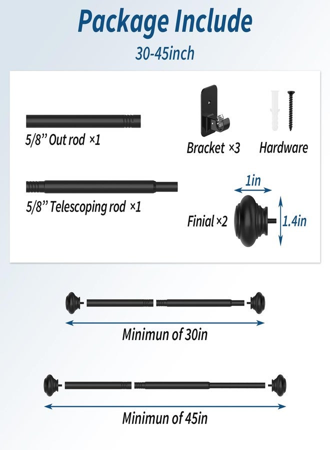 Authandis No Drilling Black Curtain Rod for Windows 30 to 45 Inches,5/8 Inch Diameter Small Curtain Rods Set with Adhesive Brackets,Renter Friendly Adjustable Curtain Rods for Bedroom,Living room - Image 5