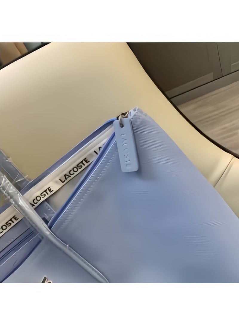 Lacoste Women's Concept Fashion Versatile Large Capacity Zipper Handbag Tote Bag Shoulder Bag Large Size Linen Light blue - Image 4