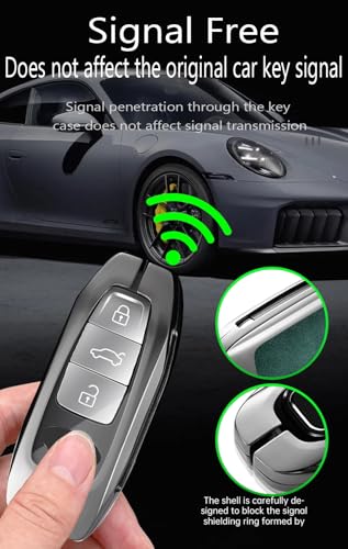 KUNIO Car Key Fob Cover Case Fit for Audi A3 A6 A6L A7 A8 2023 2024 2025 E-tron Q8 S8 Leather Key Shell Keychain Zinc Alloy Key Holder Car Accessories Green-Type A - Image 4