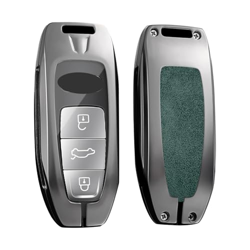 KUNIO Car Key Fob Cover Case Fit for Audi A3 A6 A6L A7 A8 2023 2024 2025 E-tron Q8 S8 Leather Key Shell Keychain Zinc Alloy Key Holder Car Accessories Green-Type A - Image 3