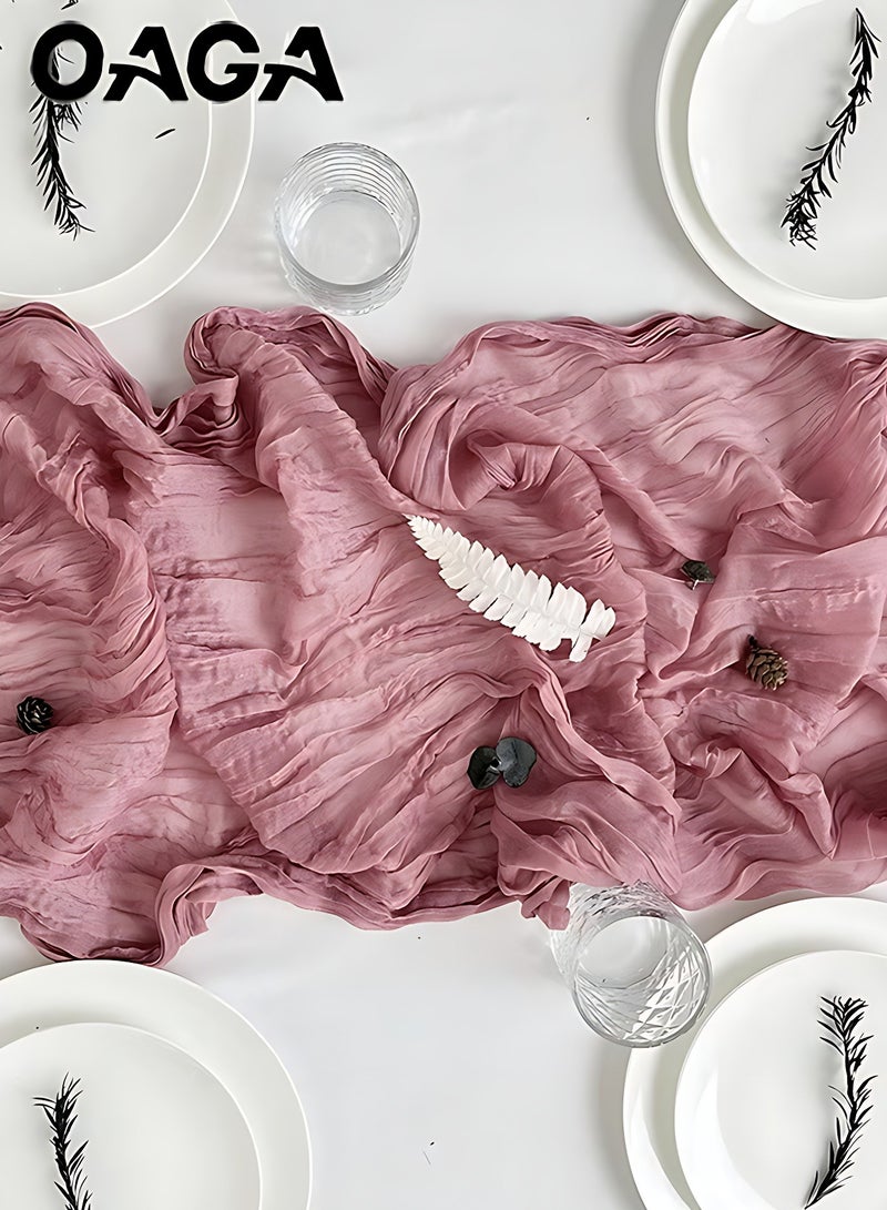 أوجا قماش الجبن عداء الطاولة، 90 × 400 سم، ديكور طاولة الشاش البوهيمي، مفرش طاولة وردي شفاف لحفلات الزفاف، استحمام العروس، زينة مركز الطاولة - Image 3