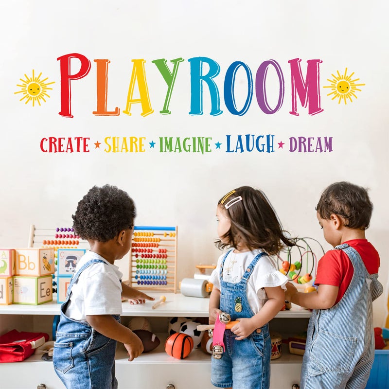 Mfault Large Playroom Rule Wall Decals Stickers Inspirational Create Share Imagine Laugh Dream Quotes Nursery Classroom Decoration Neutral Bedroom Art Motivational Words Toddler Kids Room Home Decor