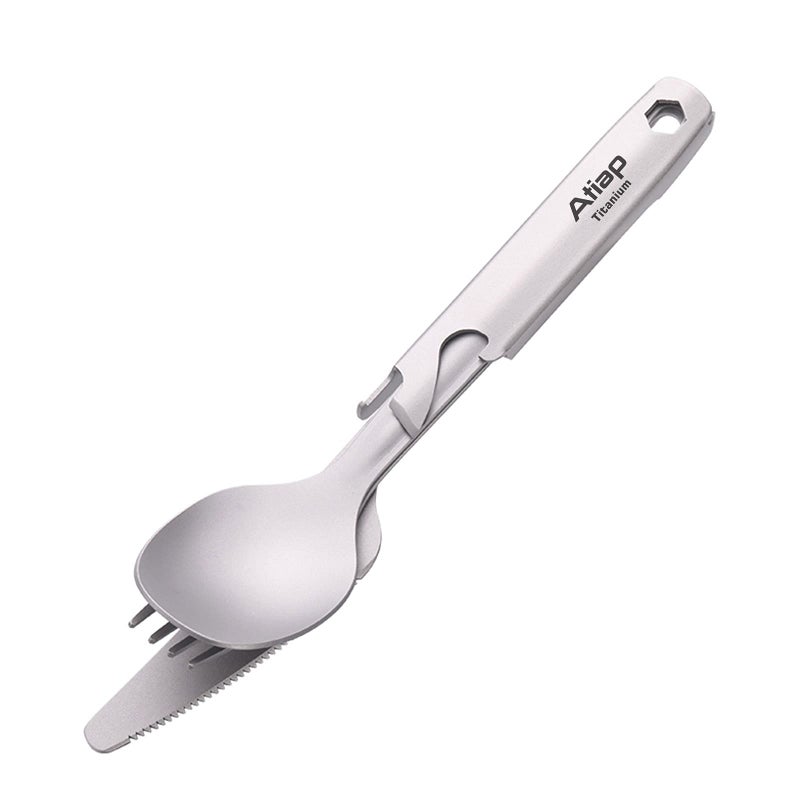 ATiAP ATiAP Titanium Fork Spoon Bottle Opener 4 Pieces Tableware Set Utility Cutlery Set for Camping Travel Daily Use 