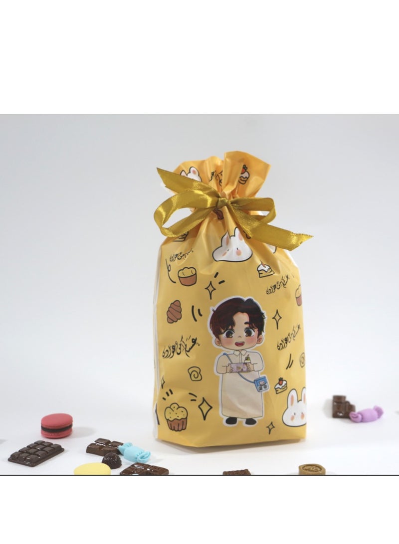 50 Pieces Ramadan Kareem Gift Bags Plastic Candy Cookie Sweets Bags Eid Mubarak Muslim Party Gift Bags 14.5×23cm Cute Boy Pattern Yellow - Image 2