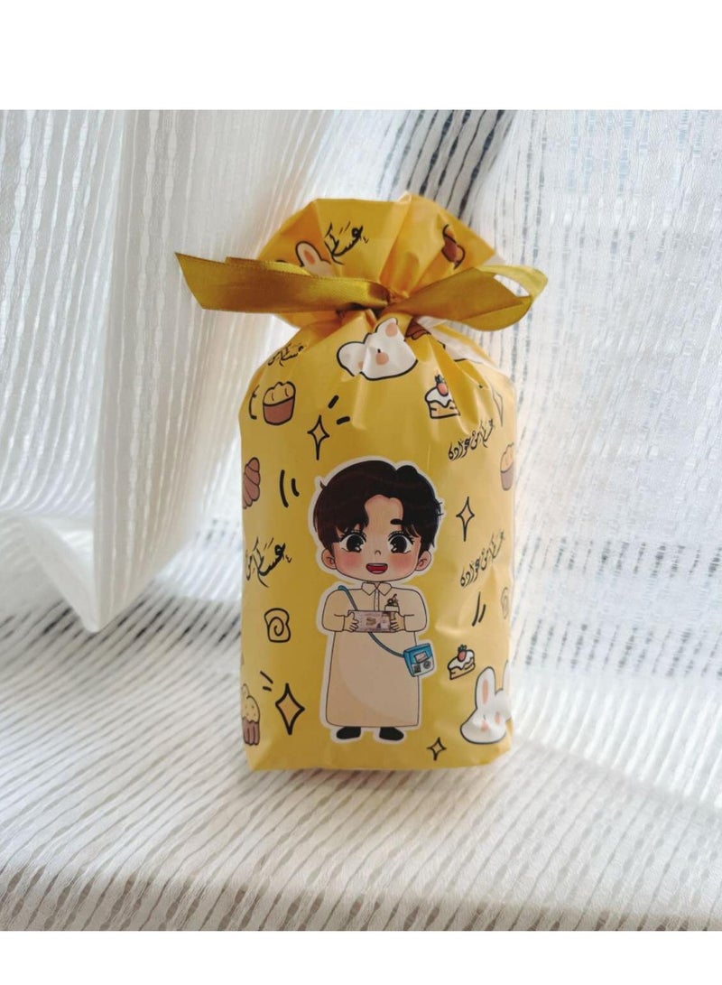 50 Pieces Ramadan Kareem Gift Bags Plastic Candy Cookie Sweets Bags Eid Mubarak Muslim Party Gift Bags 14.5×23cm Cute Boy Pattern Yellow - Image 5