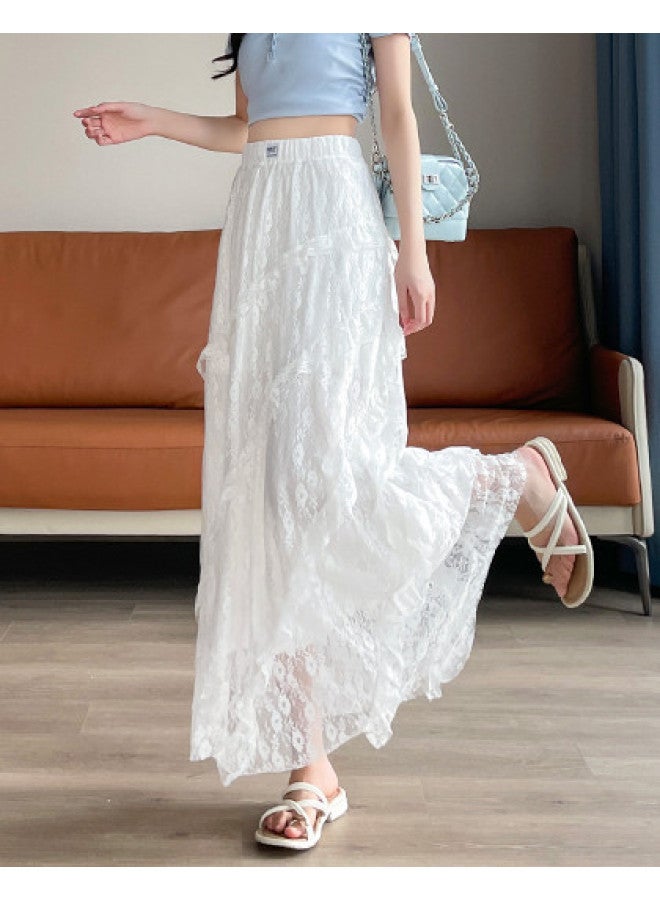 TonLion Lace Skirt Women Summer 2025 New High-waisted Flowy A-line Midi Skirt Asymmetrical Tiered Skirt - Image 1