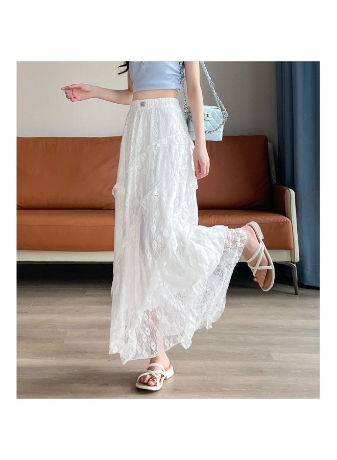 TonLion Lace Skirt Women Summer 2025 New High-waisted Flowy A-line Midi Skirt Asymmetrical Tiered Skirt - Image 2