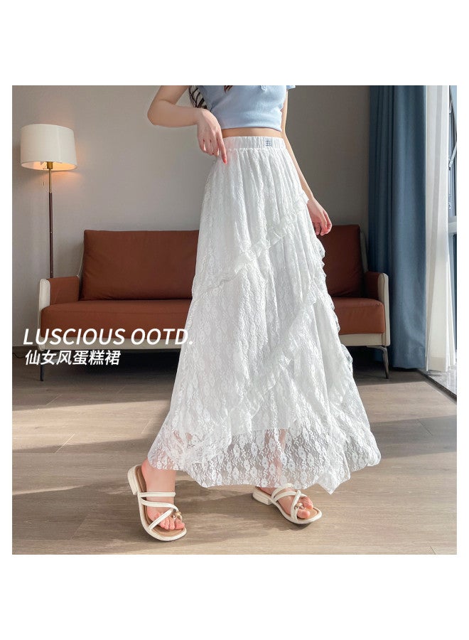 TonLion Lace Skirt Women Summer 2025 New High-waisted Flowy A-line Midi Skirt Asymmetrical Tiered Skirt - Image 5
