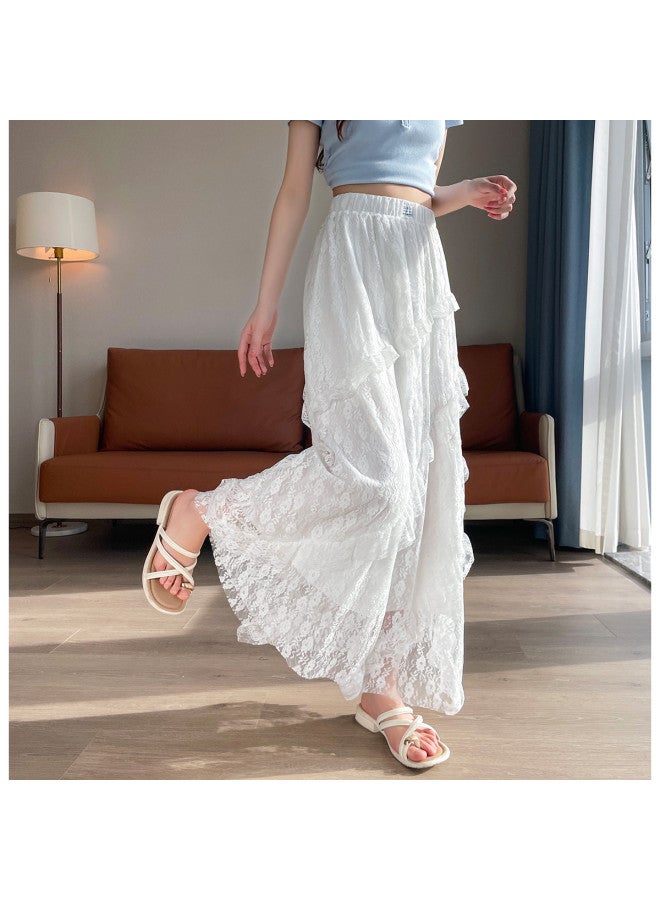 TonLion Lace Skirt Women Summer 2025 New High-waisted Flowy A-line Midi Skirt Asymmetrical Tiered Skirt - Image 3