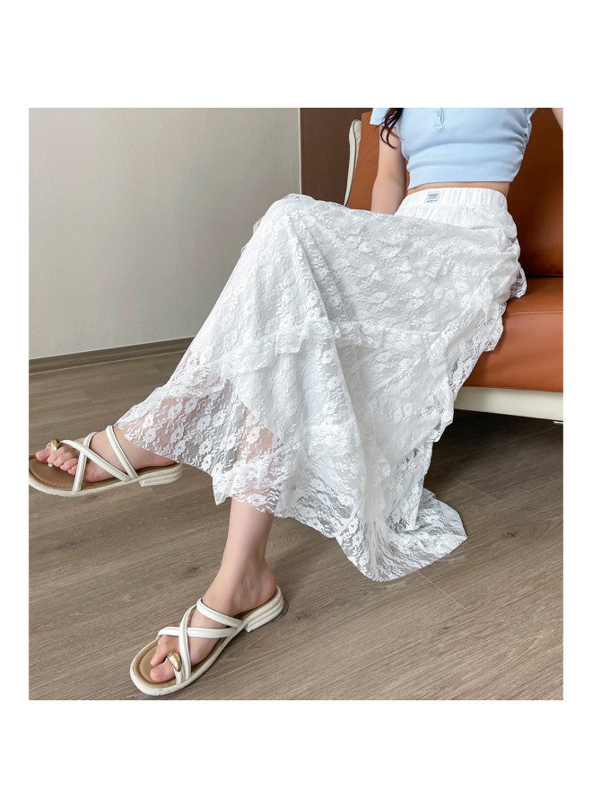TonLion Lace Skirt Women Summer 2025 New High-waisted Flowy A-line Midi Skirt Asymmetrical Tiered Skirt - Image 4