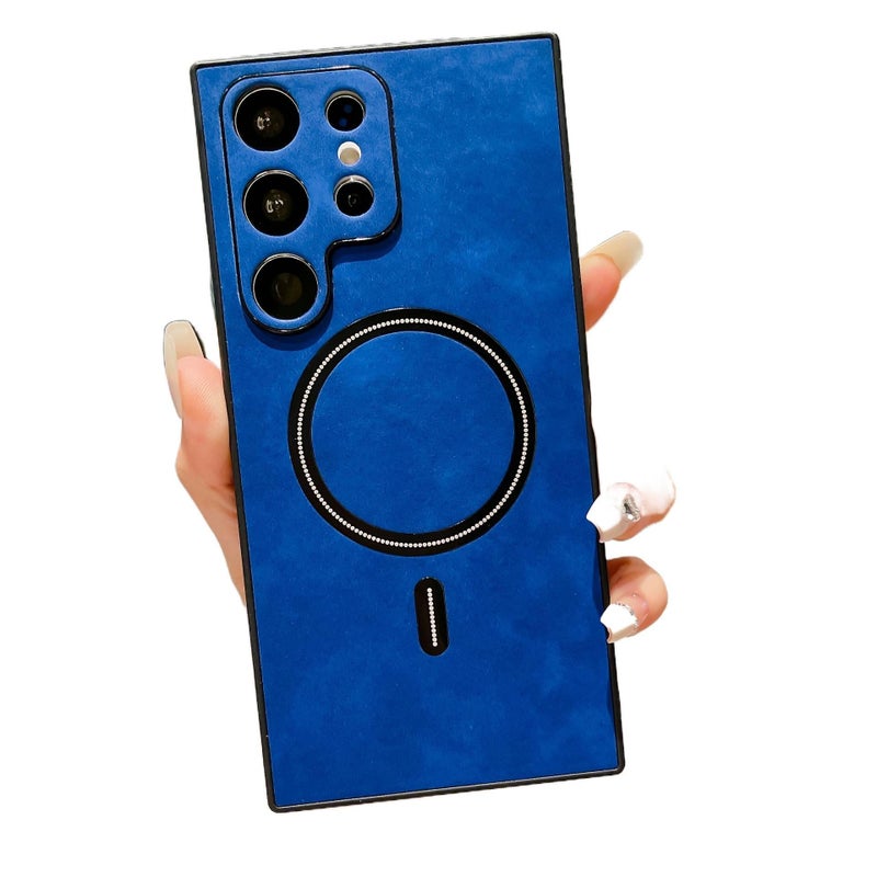 MagSafe Case | Shockproof Cover for Samsung Galaxy S22 Ultra | Blue | Drop Protection | Leather Texture - Image 1