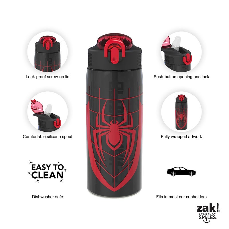 Zak Designs Marvel Spider-Man Water Bottle For School or Travel  25 oz Durable Plastic Water Bottle With Straw  Handle  and Leak-Proof  Pop-Up Spout Cover (Spider-Man) - Image 3