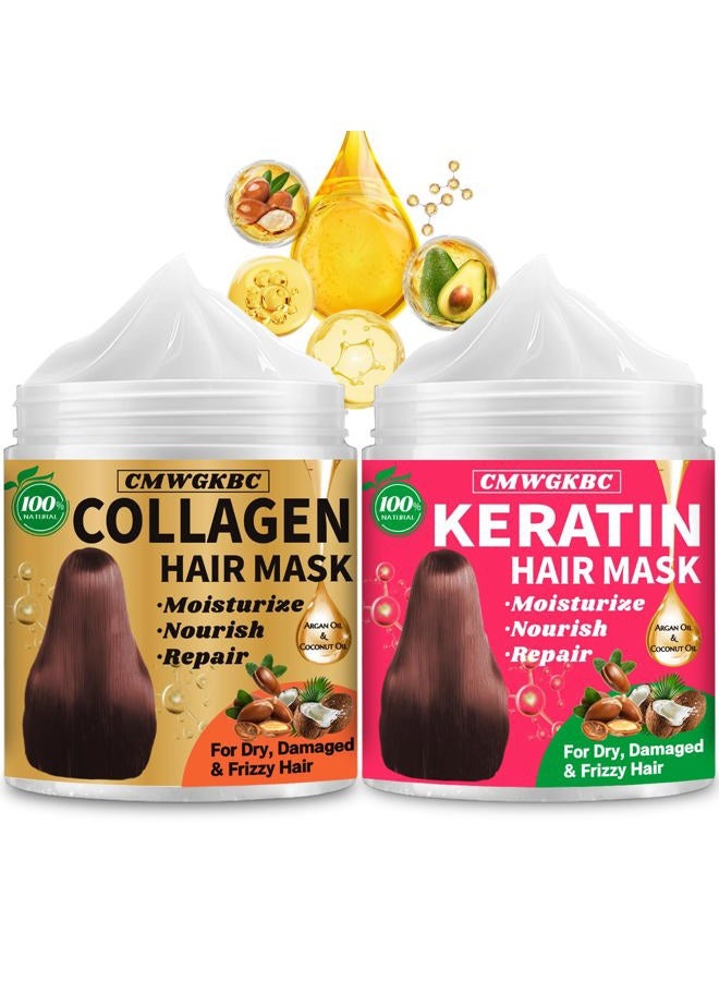 CMWGKBC Collagen Hair Mask & Keratin Hair Mask for Damaged Hair,Keratin Hair Treatment,Repair Deep Conditioner for Dry Hair,Vitamin E Natural Hydrating Hair Mask with Argan Oil All Hair Type,Hair Care Gifts - Image 1