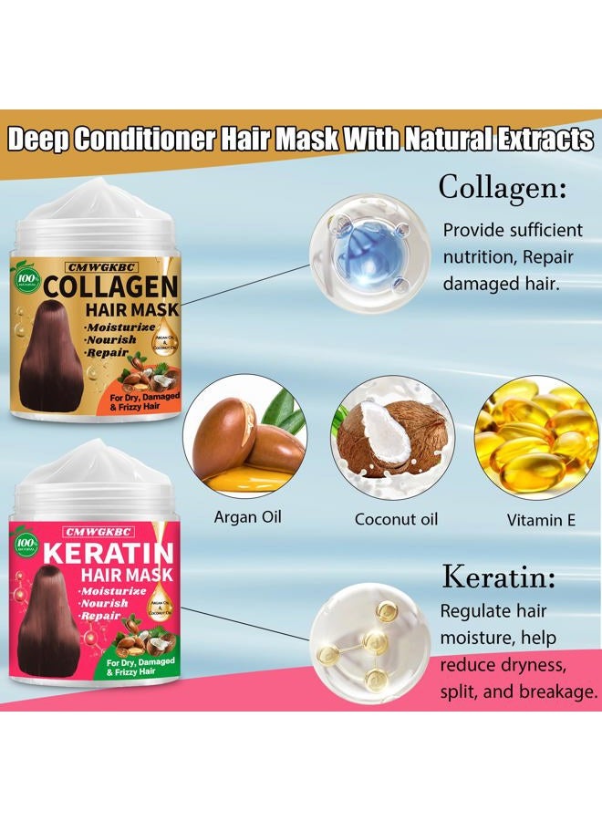 CMWGKBC Collagen Hair Mask & Keratin Hair Mask for Damaged Hair,Keratin Hair Treatment,Repair Deep Conditioner for Dry Hair,Vitamin E Natural Hydrating Hair Mask with Argan Oil All Hair Type,Hair Care Gifts - Image 2