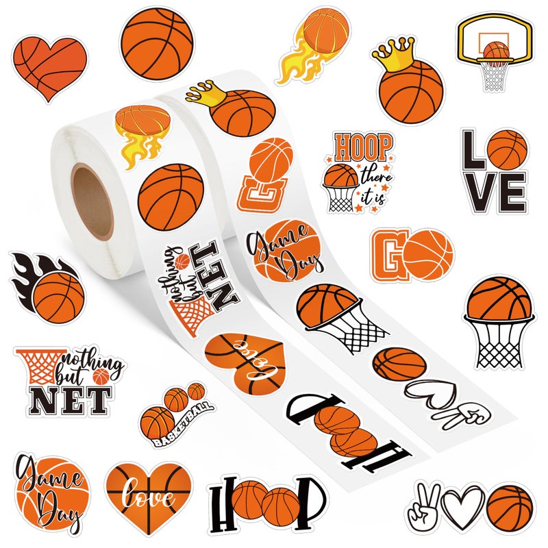 A1diee Basketball Labels Roll Stickers 1000Pcs Sports Balls Decal Reward Game Day Sports Supplies Ball Themed Birthday Party Favor Supplies Gifts for DIY Water Bottle Scrapbook Laptop 16 Designs - Image 2