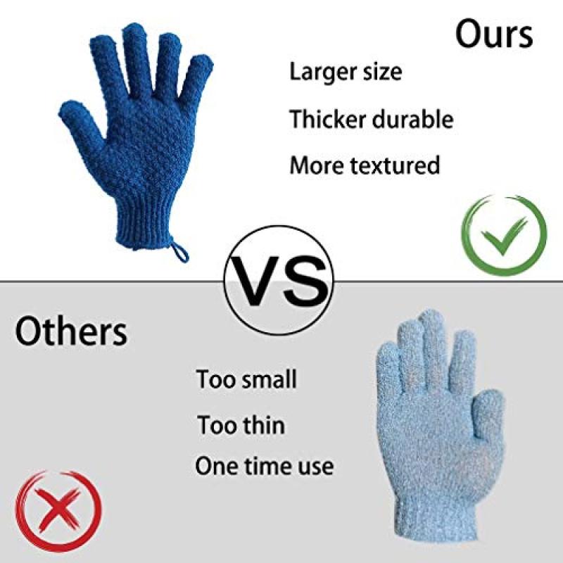 Exfoliating Gloves: Blue Textured Bath Mitts - Deep Cleansing Exfoliating Scrubber for Home Spa Shower Personal Care - Image 4