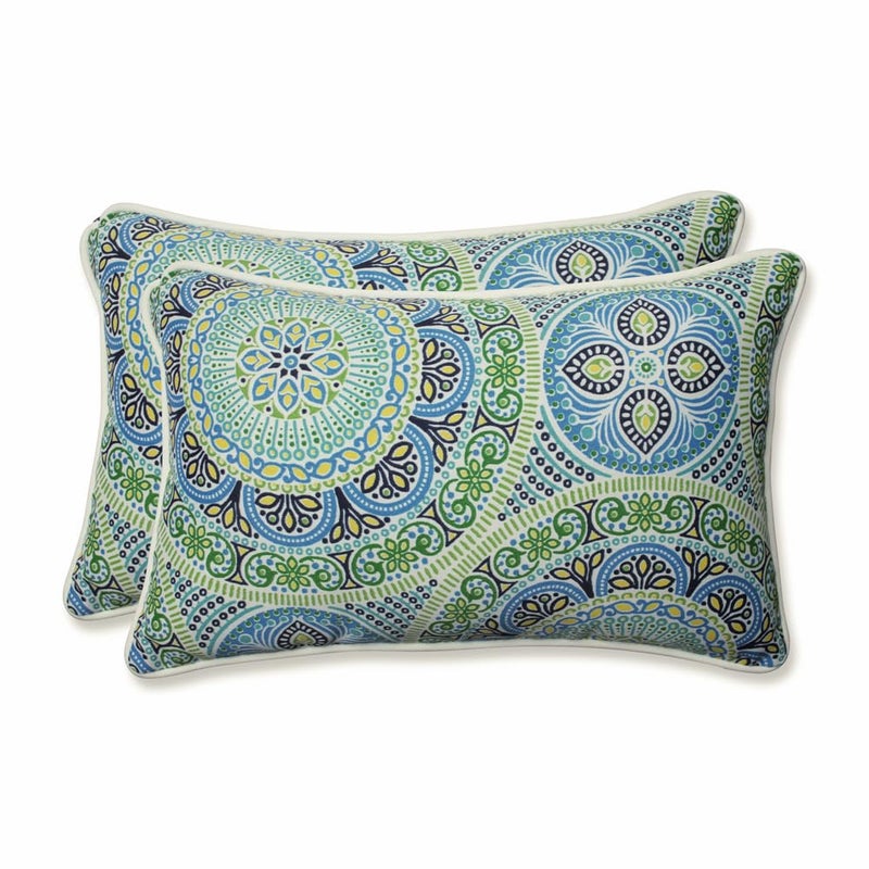 Pillow Perfect Outdoor/Indoor Pillows, Lumbar - 11.5" x 18.5", Blue Delancey Lagoon, 2 Count - Image 1