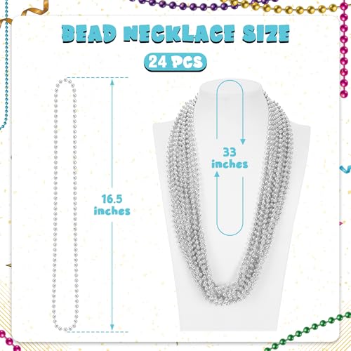 Huskein 24 PCS Silver Beads Necklaces Christmas Beaded Necklaces 33 Round Xmas Beaded Mardi Gras Parade Accessories for Festive Event Carnival Party Supplies Masquerade - Image 5
