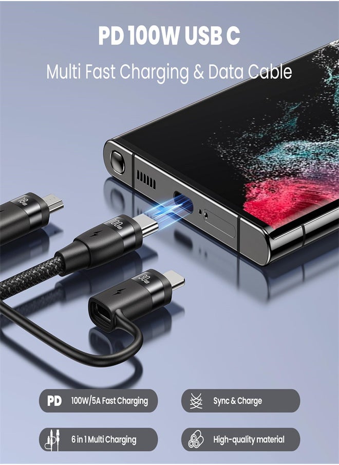 Generic - 60W USB C Multi Charging Cable, 4FT 5-in-1 5A Fast Sync Charger Adapter, USB-C to Type C to Lightning+Micro, Nylon Braided Cable for Laptop Tablet Phone - Image 1