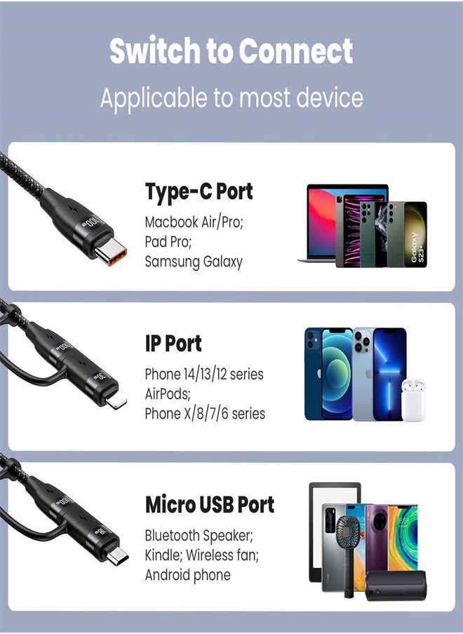 Generic - 60W USB C Multi Charging Cable, 4FT 5-in-1 5A Fast Sync Charger Adapter, USB-C to Type C to Lightning+Micro, Nylon Braided Cable for Laptop Tablet Phone - Image 1