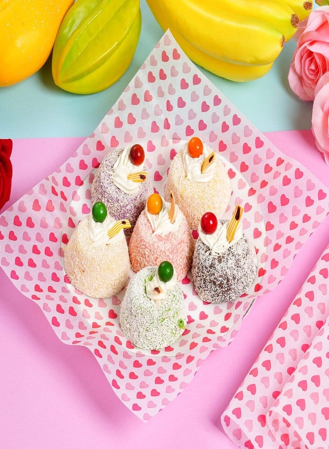 mifengda 100pcs Valentines Wax Paper Sheets for Food Wrapping Heart Wax Paper Candy Wrappers Wax Paper Sheets for Baking Sandwich Wrappers Waterproof Heart Pattern Basket Wax Paper Liners - Image 4