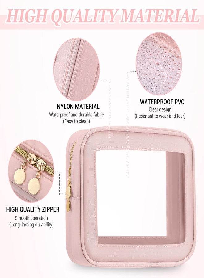 Abbylike 3 Pcs Clear Makeup Bags with Zipper Toiletry Bags for Car Essentials Nylon Cosmetic Pouches PVC Transparent Storage Pouch Travel Portable Organizer for Christmas Women Gift(Pink,Small) - Image 3