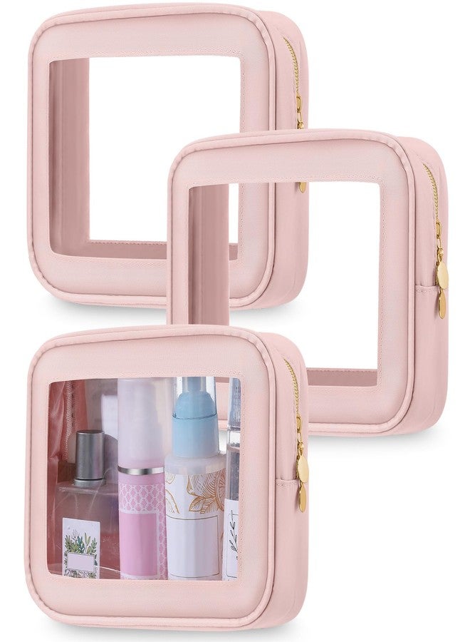 Abbylike 3 Pcs Clear Makeup Bags with Zipper Toiletry Bags for Car Essentials Nylon Cosmetic Pouches PVC Transparent Storage Pouch Travel Portable Organizer for Christmas Women Gift(Pink,Small) - Image 1