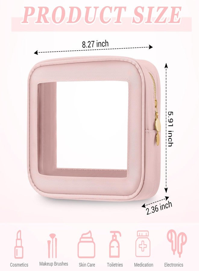 Abbylike 3 Pcs Clear Makeup Bags with Zipper Toiletry Bags for Car Essentials Nylon Cosmetic Pouches PVC Transparent Storage Pouch Travel Portable Organizer for Christmas Women Gift(Pink,Small) - Image 2