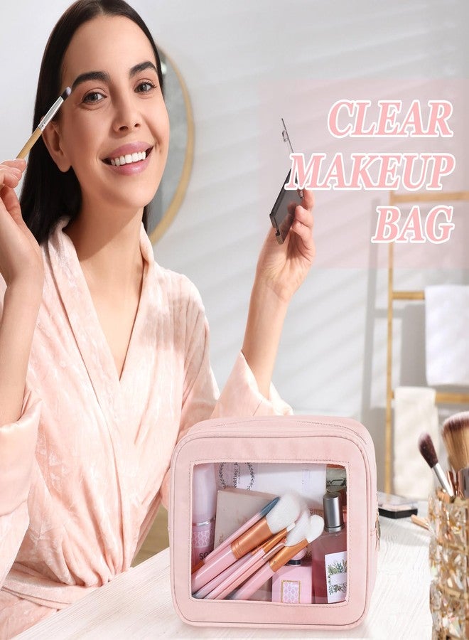 Abbylike 3 Pcs Clear Makeup Bags with Zipper Toiletry Bags for Car Essentials Nylon Cosmetic Pouches PVC Transparent Storage Pouch Travel Portable Organizer for Christmas Women Gift(Pink,Small) - Image 4