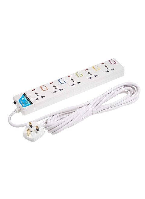 Electric Universal Extension Cord 5 Socket 3 Meter Power Strip wire, 13A Fuse surge With Separate Single Switch and Indicate light.