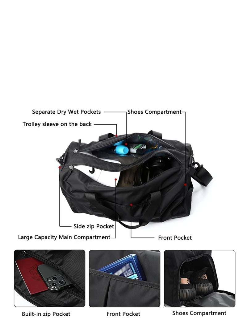 FengSVMA Sports Gym Duffel Bag for Men or Women Waterproof Weekender Travel Bag with Shoes Compartment Dry and Wet Separation for Training Swim Yoga(Black) - Image 4