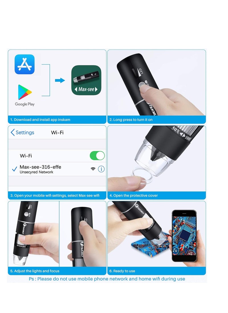 Generic - T TAKMLY Wireless Digital Microscope Handheld USB HD Inspection Camera 50x-1000x Magnification with Stand Compatible with iPhone, iPad, Samsung Galaxy, Android, Mac, Windows Computer - Image 1
