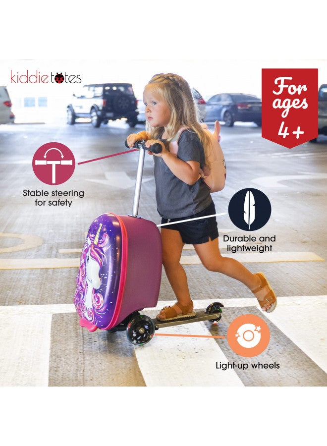 KIDDIETOTES KIDDIETOTES 3-D Hardshell Ride On Suitcase Scooter for Kids - Cute Lightweight Kids Luggage with Wheels - Fun LED Lights  - Image 1