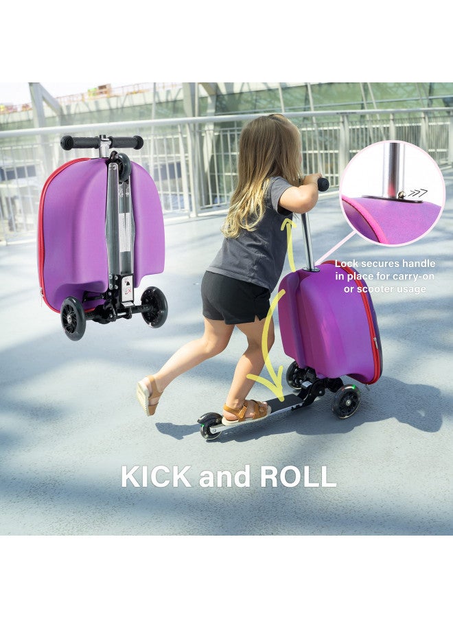 KIDDIETOTES KIDDIETOTES 3-D Hardshell Ride On Suitcase Scooter for Kids - Cute Lightweight Kids Luggage with Wheels - Fun LED Lights  - Image 3