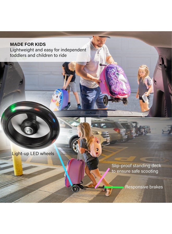 KIDDIETOTES KIDDIETOTES 3-D Hardshell Ride On Suitcase Scooter for Kids - Cute Lightweight Kids Luggage with Wheels - Fun LED Lights  - Image 4