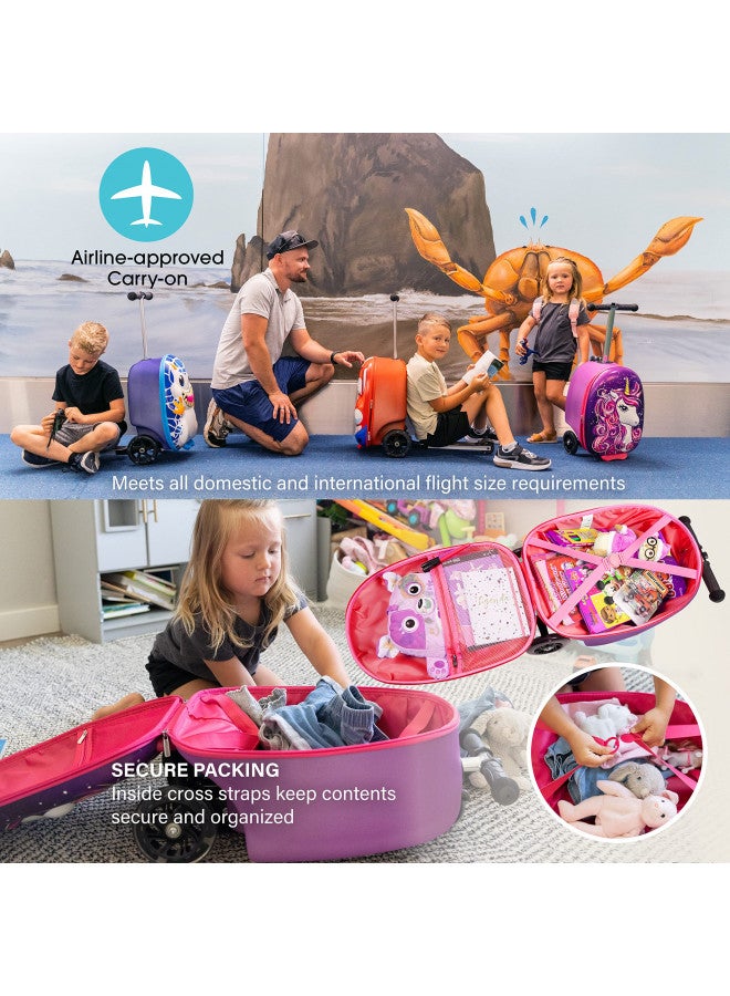 KIDDIETOTES KIDDIETOTES 3-D Hardshell Ride On Suitcase Scooter for Kids - Cute Lightweight Kids Luggage with Wheels - Fun LED Lights  - Image 2