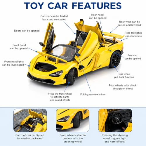 Magicwand 1:24 Scale Die-Cast McLLaren 720S【Large】【Convertible】【Random Color】 with 4 Openable Doors Working Steering,Lights & Music【Pack of 1】 - Image 5