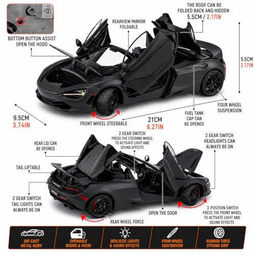 Magicwand 1:24 Scale Die-Cast McLLaren 720S【Large】【Convertible】【Random Color】 with 4 Openable Doors Working Steering,Lights & Music【Pack of 1】 - Image 2