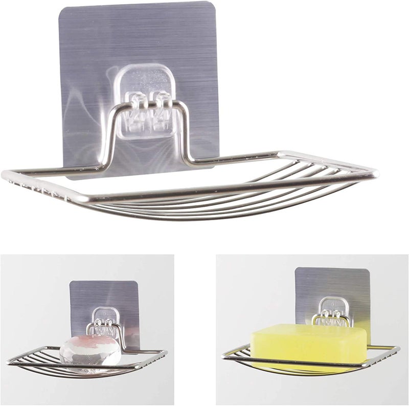 Luvina Magic Sticker Soap Dish Holder,Self Adhesive Wall Mounted Soap Sponge Holder Stainless Steel Storage Saver Rack for Home Kitchen Bathroom Shower (Soap Dish Holder) Silver (2) - Image 3