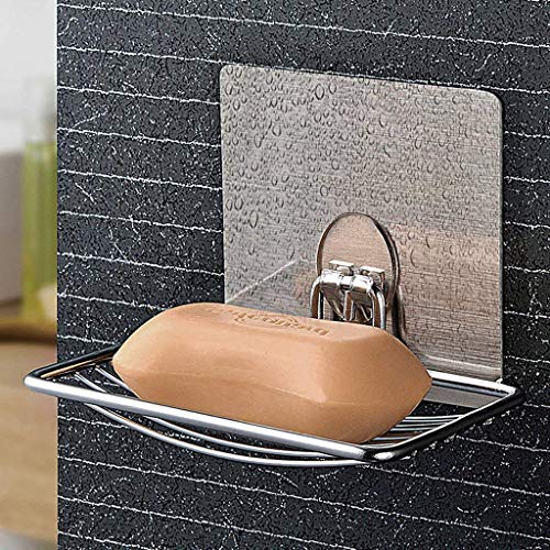Luvina Magic Sticker Soap Dish Holder,Self Adhesive Wall Mounted Soap Sponge Holder Stainless Steel Storage Saver Rack for Home Kitchen Bathroom Shower (Soap Dish Holder) Silver (2) - Image 4