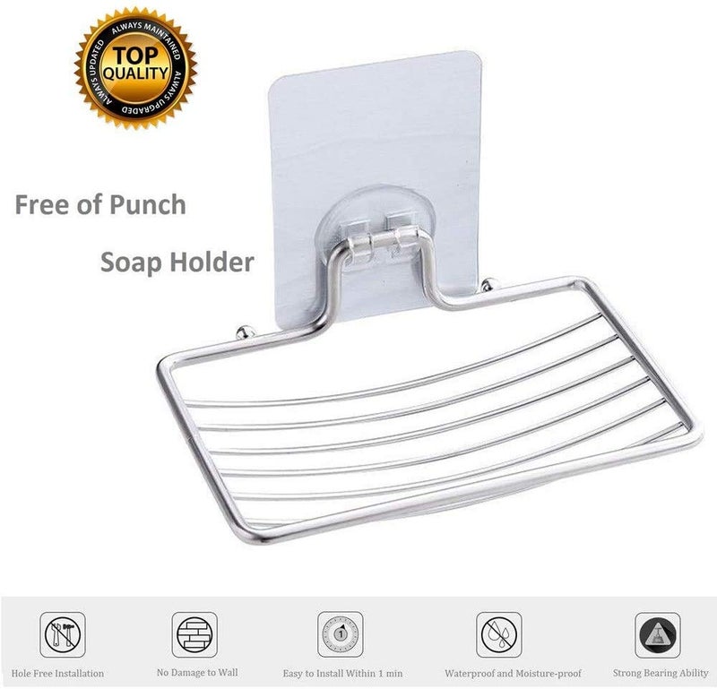 Luvina Magic Sticker Soap Dish Holder,Self Adhesive Wall Mounted Soap Sponge Holder Stainless Steel Storage Saver Rack for Home Kitchen Bathroom Shower (Soap Dish Holder) Silver (2) - Image 2