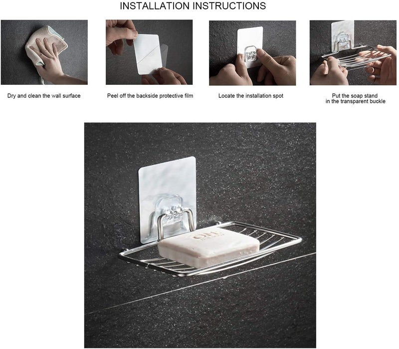 Luvina Magic Sticker Soap Dish Holder,Self Adhesive Wall Mounted Soap Sponge Holder Stainless Steel Storage Saver Rack for Home Kitchen Bathroom Shower (Soap Dish Holder) Silver (2) - Image 5